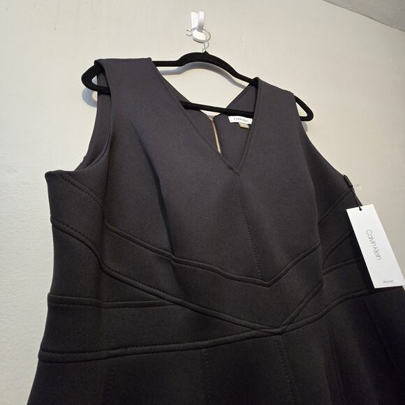 Calvin Klein NWT Fit & Flare Scuba Dress Womens 16W Black $139 Career Business - Picture 4 of 16